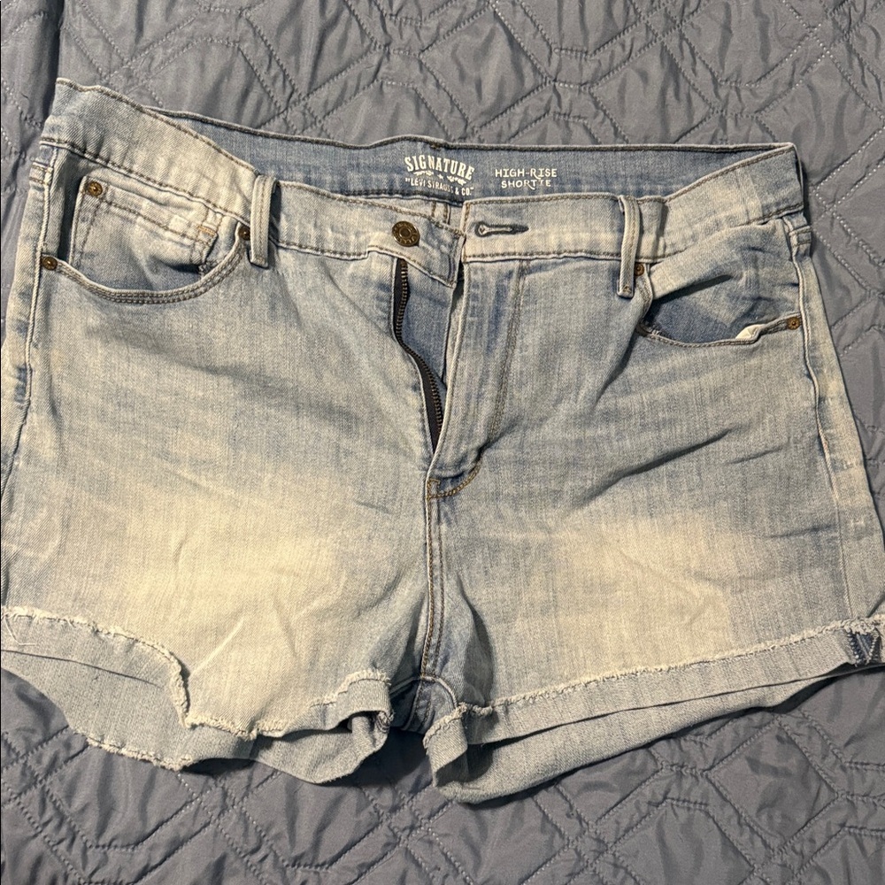 Signature Light Blue High-Rise Denim Shorts - Women
